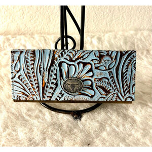 NWT American Bison Leather Filigree Blue and Brown Wallet